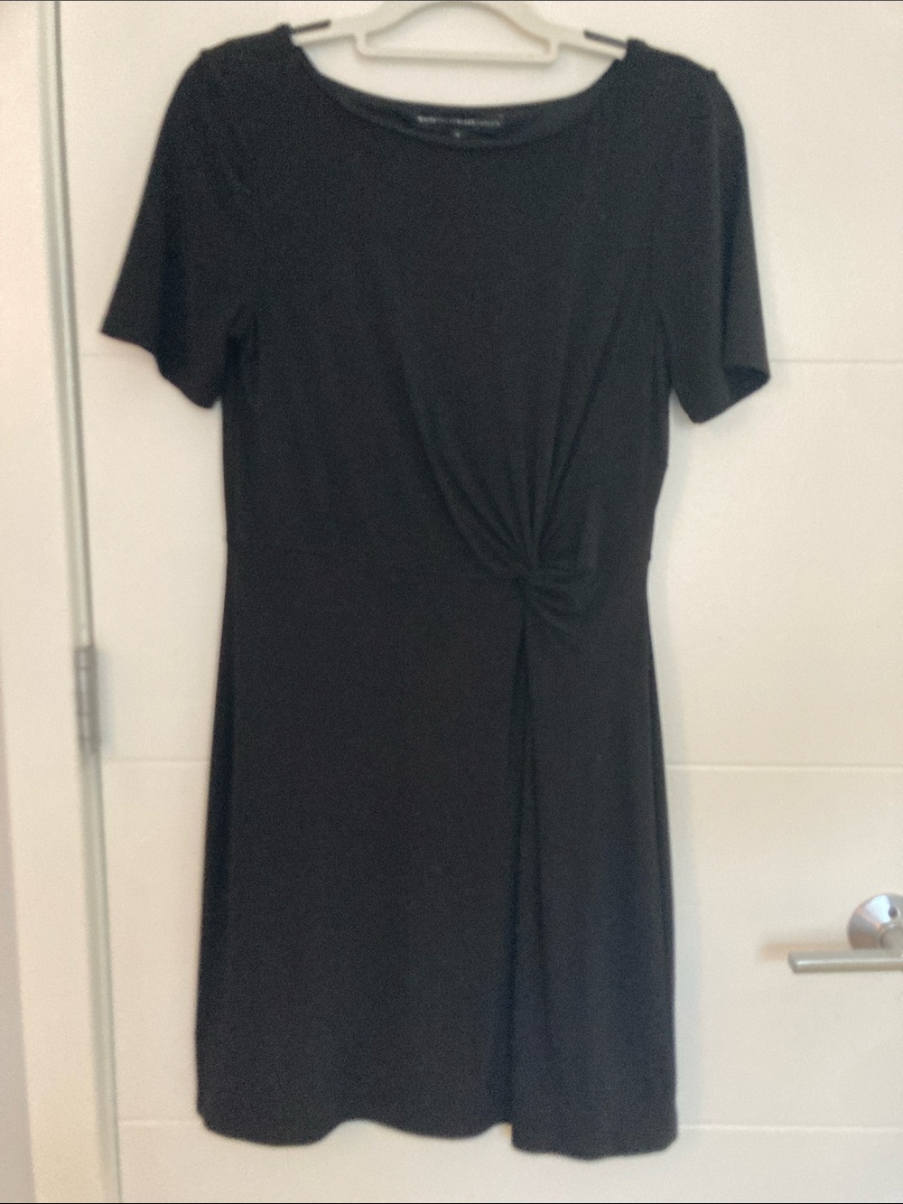 White House Black Market Black Short-Sleeve Twist-Front Mini Dress